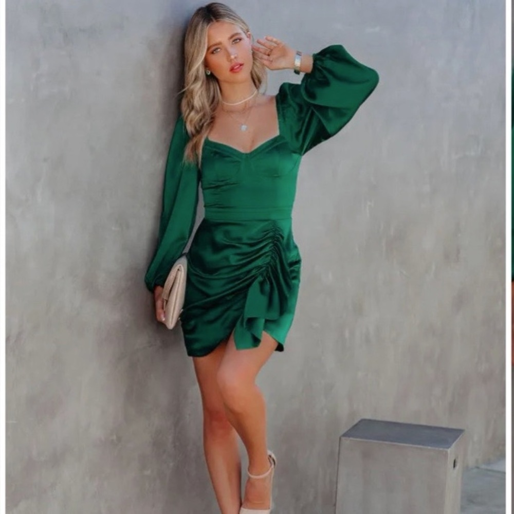 Vici Green Satin Mini Dress